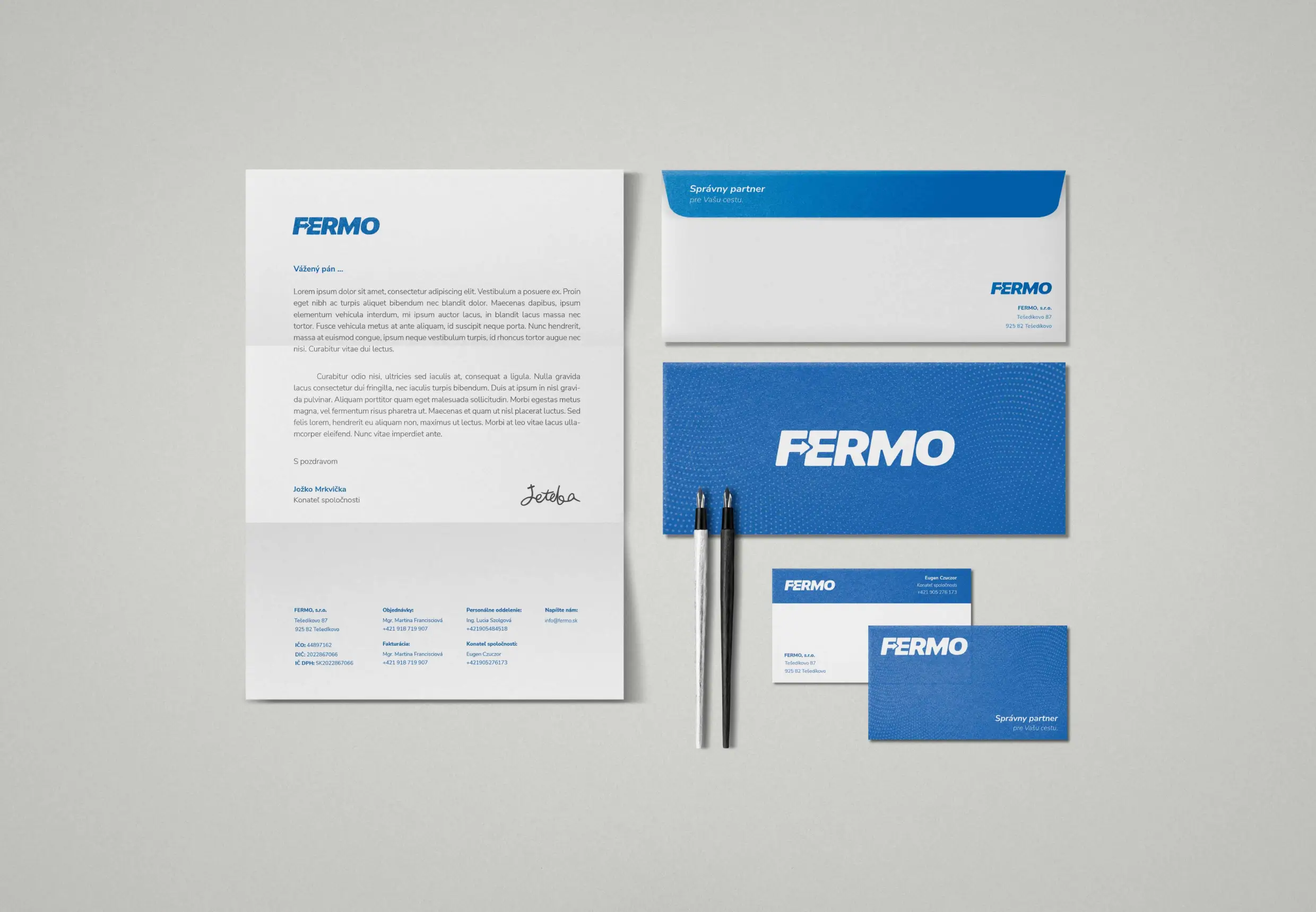 Fermo letterhead, envelope and business cards.