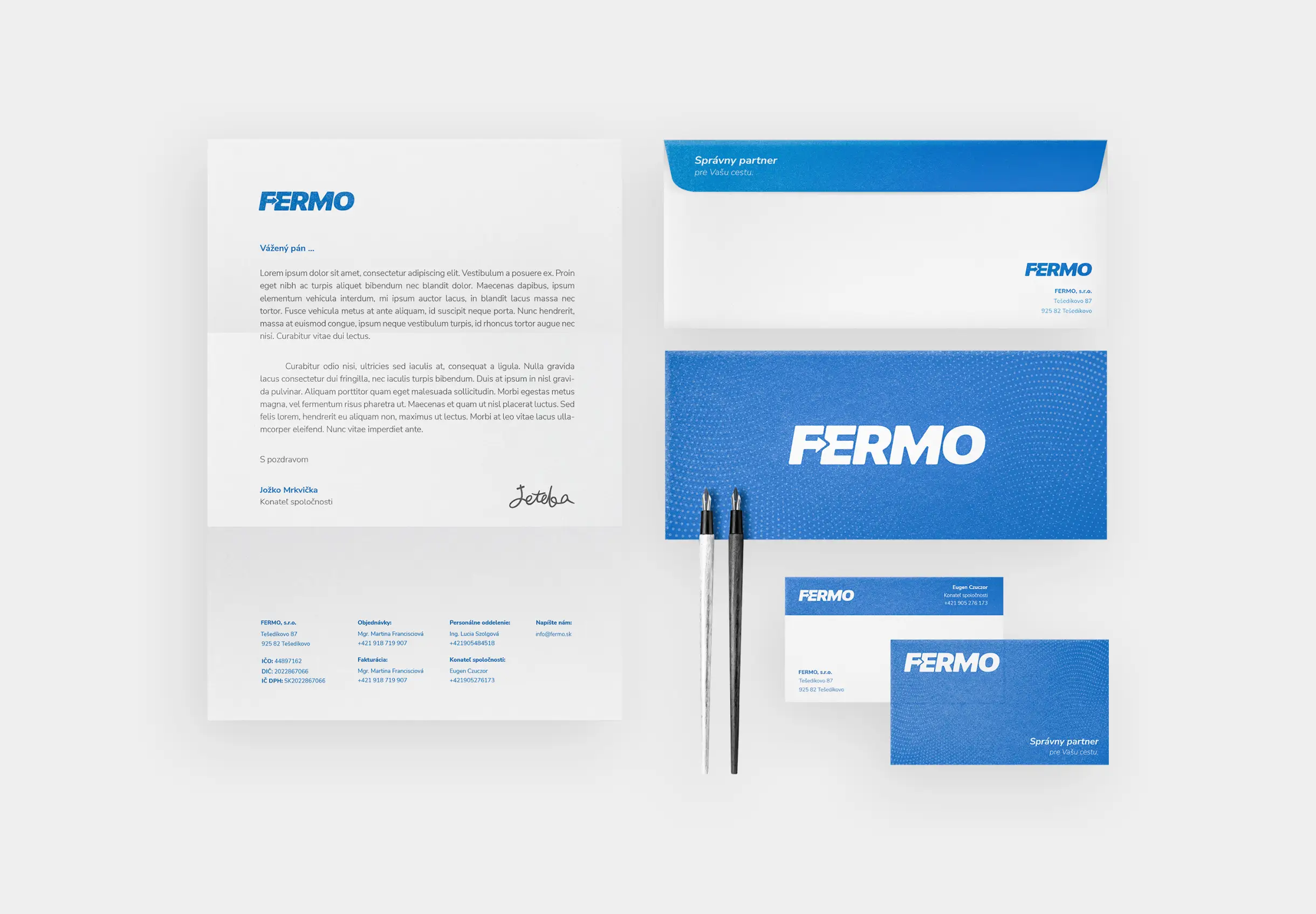 Fermo letterhead, envelope and business cards.