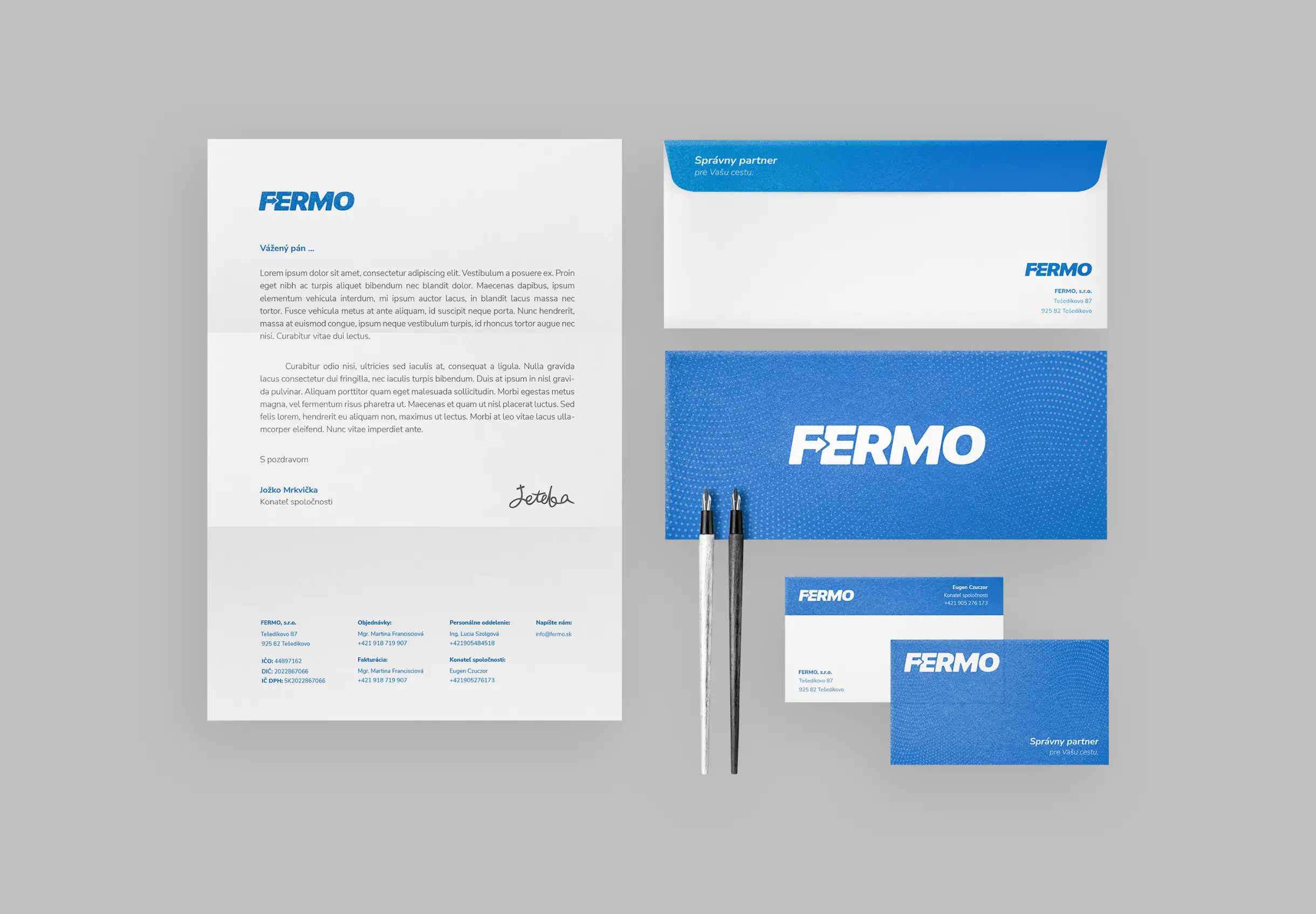 Fermo letterhead, envelope and business cards.