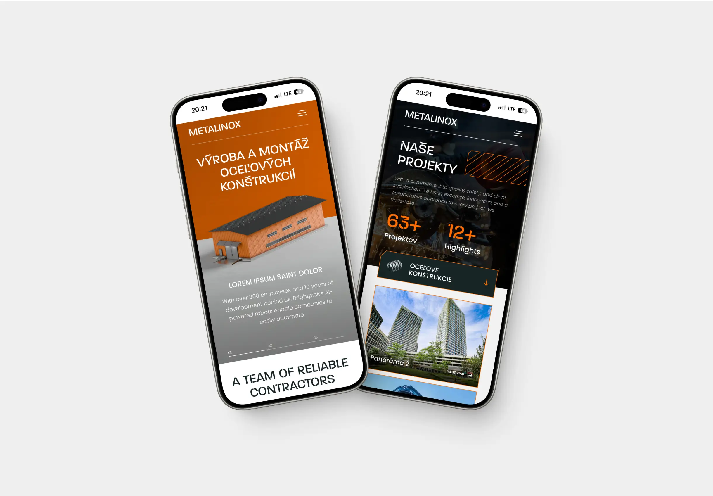 Metalinox mobile website mockup.