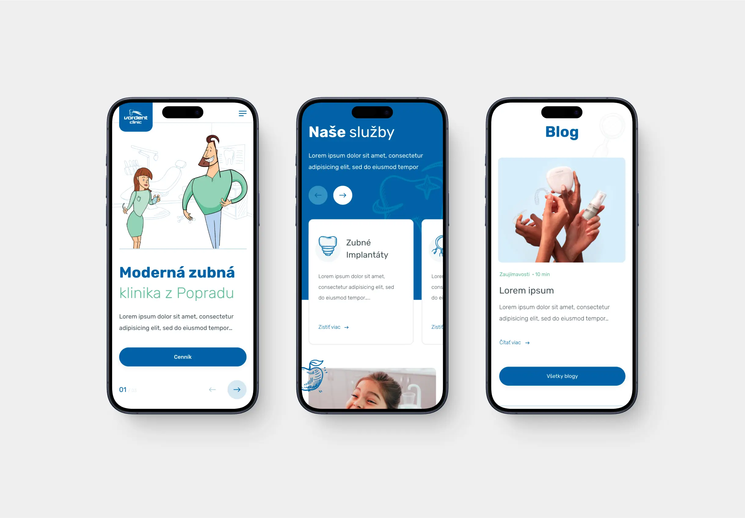 Mobile version mockup of a dental clinic website